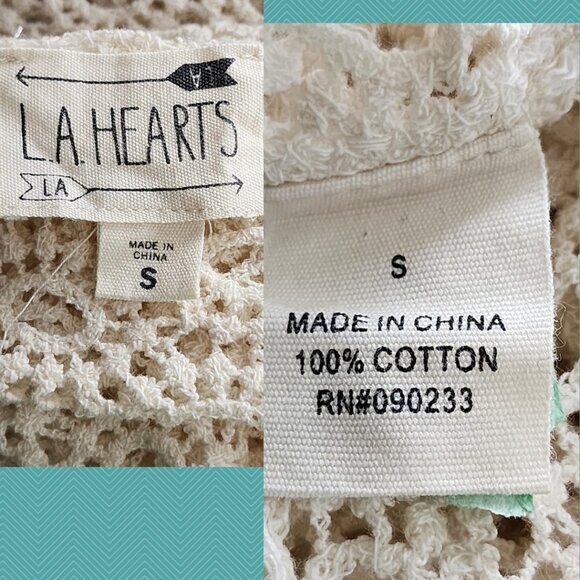 LA Hearts Ivory 100% Cotton Crochet Cropped Pullover - Picture 4 of 4